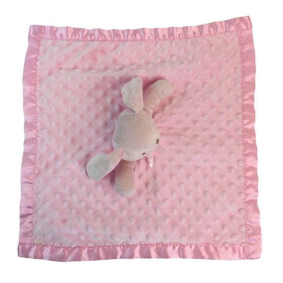 Pink Bunny Rabbit Lovey Minky Dots Satin Trim 15" Baby Security Blanket - Picture 3 of 5